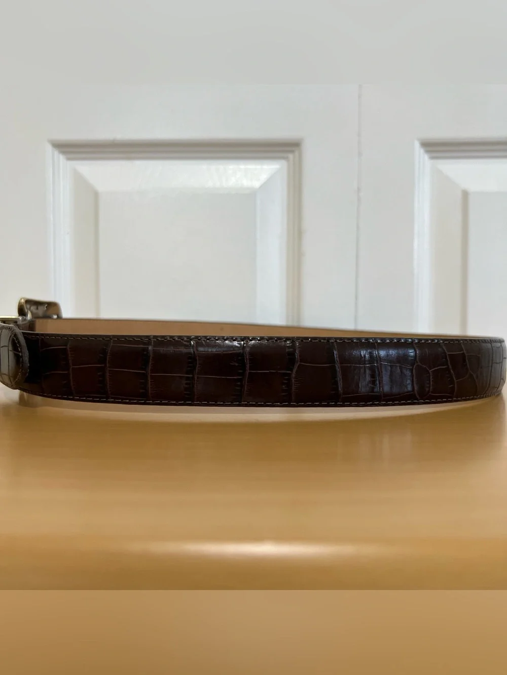 Brighton Classic Brown Croc-Embossed Leather Belt Ornate Silver Buckle 34/Large